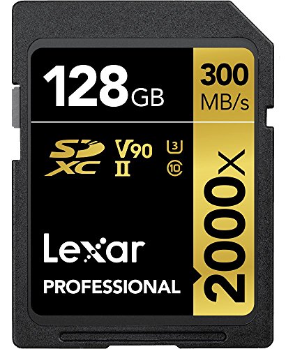 Lexar Professional 2000x 128GB SDXC UHS-II Memory Card, C10, U3, V90, Full-HD & 8K Video, Up To 300MB/s Read, for DSLR, Cinema-Quality Video Cameras (LSD2000128G-BNNNU), Black/Gold