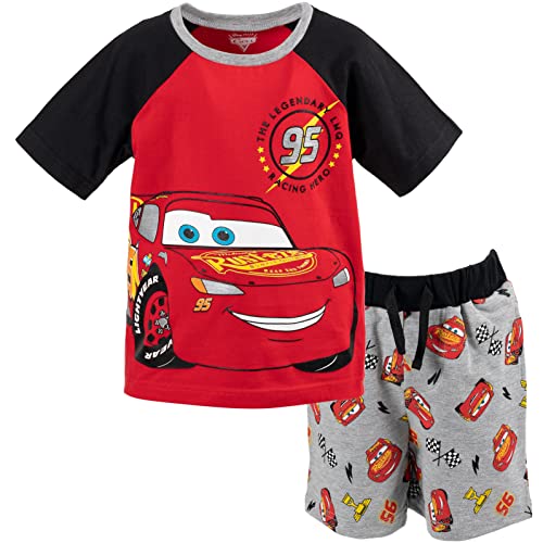 Disney Pixar Cars Lightning McQueen Toddler Boys T-Shirt French Terry Shorts Red/Grey 3T
