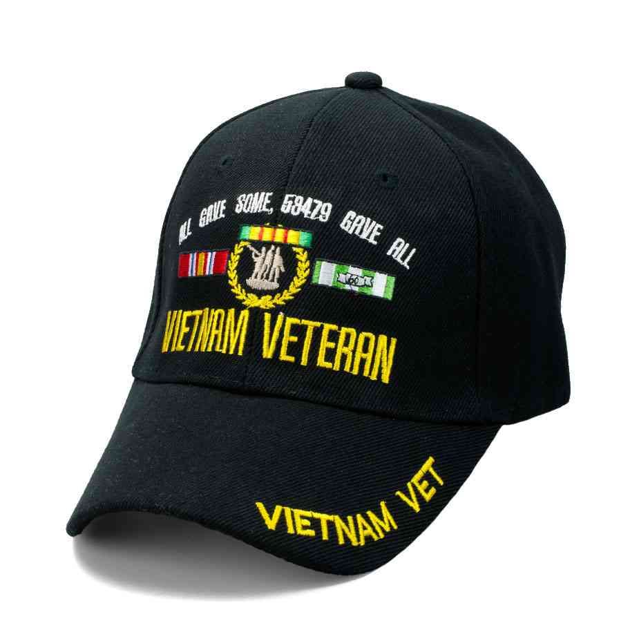 Vietnam Veteran Hat All Gave Some 58,479 Gave All with Service Ribbons & Vietnam Vet on Bill Adjustable Cap VetFriends.com Black
