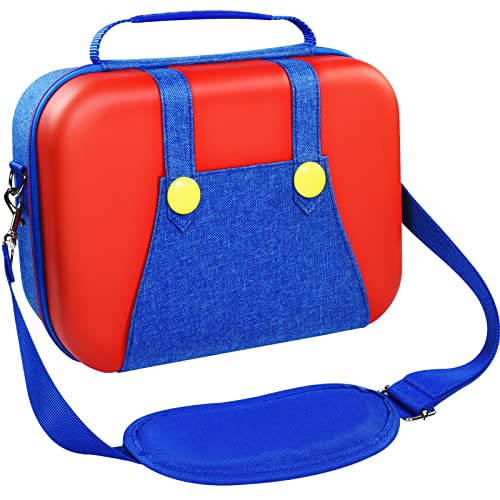 iVoler Carrying Storage Case for Nintendo Switch/Switch OLED Model,Portable Travel All Protective Hard Messenger Bag Soft Lining 18 Games for Switch Console Pro Controller & Accessories Red+Blue