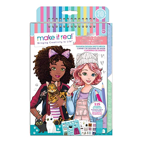 Make It Real – Fashion Design Sketchbook: Pretty Kitty. Cat Inspired Fashion Design Coloring Book for Girls. Includes Sketchbook, Stencils, Stickers, and Fashion Design Guide