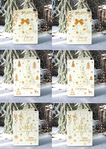 IKSII 6 Pcs 3D Merry Christmas Cards with Envelopes,Beautiful Assorted Christmas Cards Bulk,Elegant Christmas Cards 2023 Blank,Variety Pretty Xmas Greeting Cards Sets Holiday Cards