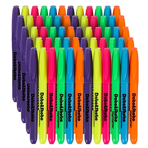 Dabo&Shobo Highlighters, 60 Bulk Pack Highlighter, Assorted Colors, Chisel Tip, Quick Drying For Highlighting