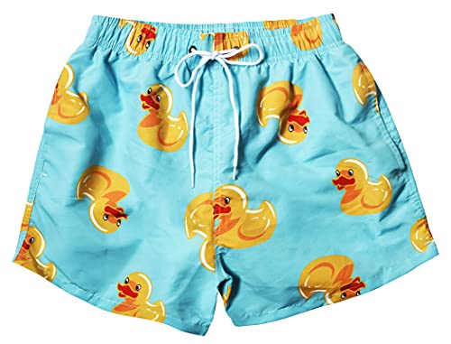 MADHERO Mens Swim Trunks Short Funny Swimming Shorts Bathing Suit with Mesh Liner 3 Inch Little Duck Size M