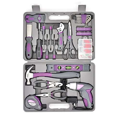 Werktough 44PCS 4V Cordless Screwdriver Tool Kit Set Pink Color Tools Lady Tools Kit Home Repair Set Toolbox Hand Tool Kit Storage Case Gift Set LADYCRAFT