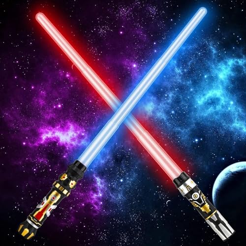 TOY Life Light Up Saber, 2 Pack Light up Saber for Kids, Extendable & Collapsable Light Up Toy Sword for Kids, LED Light Sword Set with Motion Sensitive FX Sound, Dual Light Up Sabers for Kids Adults