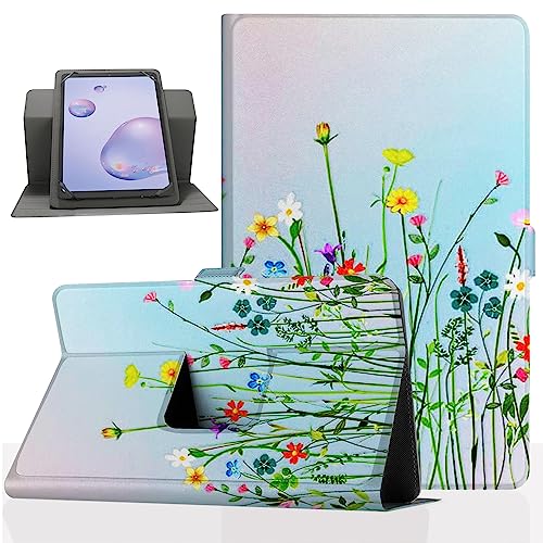 Pudazvi Universal 7 inch 8 inch Android Tablet Case,360 Degree Rotatable Kickstand Multiple Viewing 7'-9' Inch Tablet Cover for Amazon Fire HD 8/Samsung/iPad Mini/TCL,Flower Grass