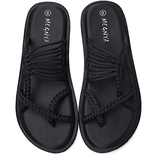 MEGNYA Yoga Mat Flip Flops for Women, Comfortable Foam Sandals for Walking, Flexible and Lightweight Slippers Black Size 9