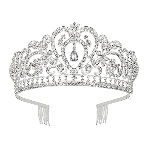 Makone Silver Crystal Crowns and Tiaras with Comb for Girls or Women Queen Crown Princess Hair Accessories Christmas Birthday Halloween Party Wedding Tiaras Valentines Gifts(Style-6)