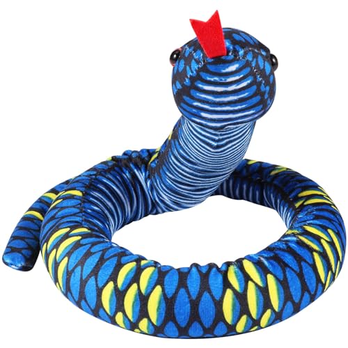 TOYANDONA Snake Stuffed Animal, 39 inch Giant Snake Plush Realistic Long Snake Plush Toy Stuffed Snake for Kids Gifts (Blue)