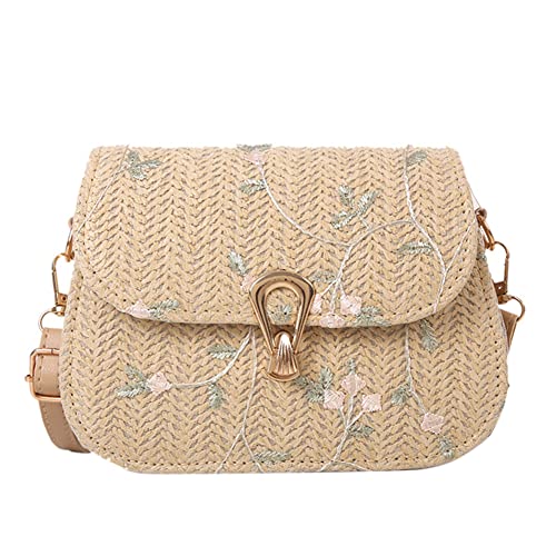 Aktudy Summer Lace Flower Shoulder Crossbody Bag Straw Beach Messenger Woven Handbag