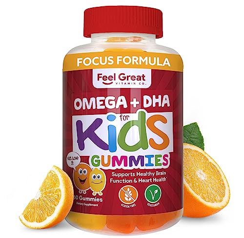Feel Great Vitamin Co. Complete DHA Gummies for Kids | with Omega 3 6 9 + DHA, Vitamin C | Supports Healthy Brain Function, Vision & Heart Health | Gluten Free, Vegetarian | 60 Gummies