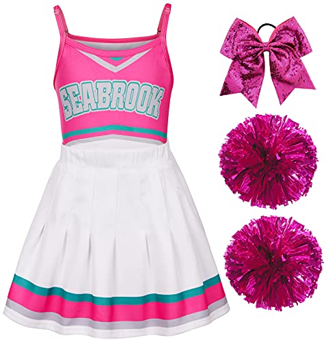 Koatobbor Girls Cheerleader Costume Halloween Party Dress Up with Accessories (Pink, 5-6 Years)
