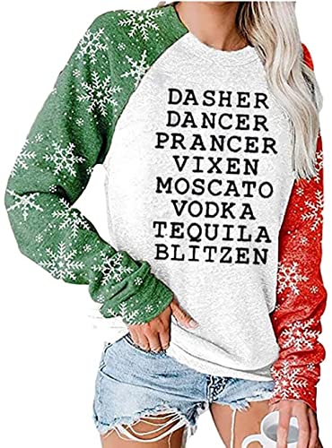 essential cocoon Womens Reindeer Alcohol Christmas Sweatshirt Dasher Dancer Prancer Vixen Moscato Vodka Tequila Blitzen Xmas Pullover (Light Gray, L)