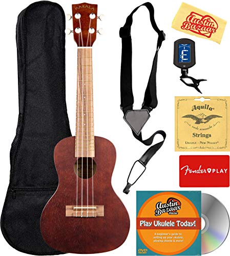 Kala MK-C Makala Concert Ukulele Bundle with Gig Bag, Tuner, Strap, Aquila Strings, Online Lessons, Austin Bazaar Instructional DVD, and Polishing Cloth