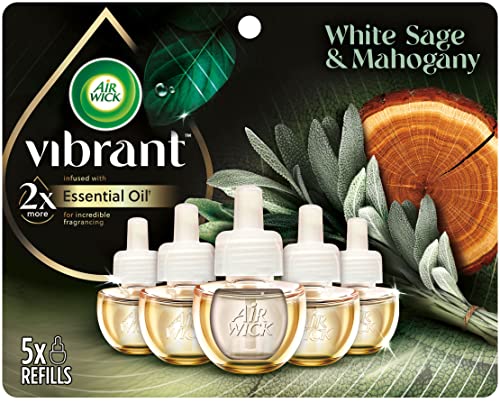 Air Wick Plug in Scented Oil Refill, 5ct, White Sage & Mahogany, Air Freshener, Essential Oils