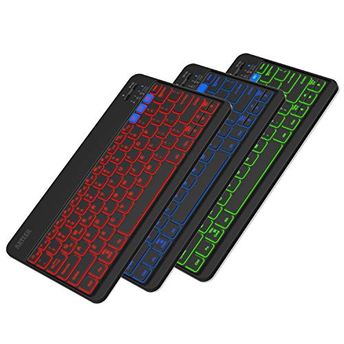 Arteck HB220B Universal Backlit 7-Colors & Adjustable Brightness Multi-Device Slim Portable Wireless Bluetooth 3.0 Keyboard for iOS, Android, Windows Tablet PC Smartphone Built in Rechargeable Battery