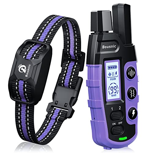 Bousnic Dog Shock Collar - 3300Ft Dog Training Collar with Remote for 5-120lbs Small Medium Large Dogs Rechargeable Waterproof e Collar with Beep (1-8), Vibration(1-16), Safe Shock(1-99) Modes(Purple)