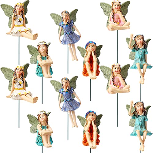 Bucherry 12 Pieces Garden Mini Fairies Figurines Miniature Fairy Sculpture Decoration Tiny Garden Accessories for Home Outdoor Garden Yard Lawn Flower Pot Decor