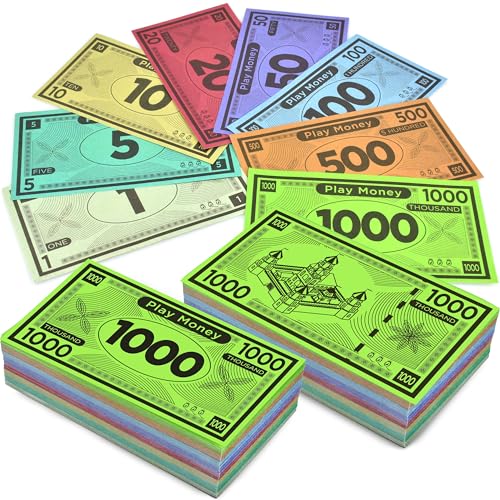 Play Money 480 pcs of 60 Each Bill Denomination Suitable for Monopoly Game – Double Sides Printing Paper Money – Play Money for Board Games