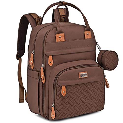 BabbleRoo Diaper Bag Backpack - Baby Essentials Travel Tote - Multi function Waterproof Diaper Bag, Travel Baby Bag with Changing Pad, Stroller Straps & Pacifier Case - Unisex, Brown