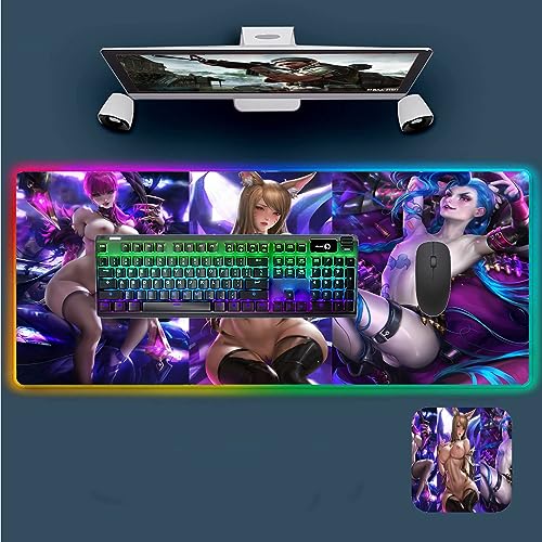 Mouse Pads Anime Girl Sexy Butt RGB Mouse Pad Gaming Luminous LED XXL USB Gamer PC Laptop Office Game Accessories Desk Pad Gaming Desk Sexy Butt Chest 35.43 inch x15.74 inch,Color5