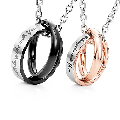 Urban Jewelry Amazing His & Hers Couples I Will Always Be with You Rings Pendant Necklace 19' & 21' Chain