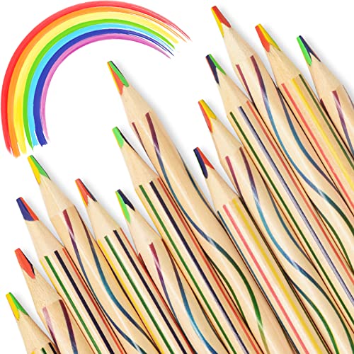 ThEast 30 Pieces Rainbow Colored Pencils, 4 Color in 1 Rainbow Pencil for Kids, Aesthetic Colors Pencils for Drawing Coloring, Gifts for Kids Party Favors, Pre-sharpened