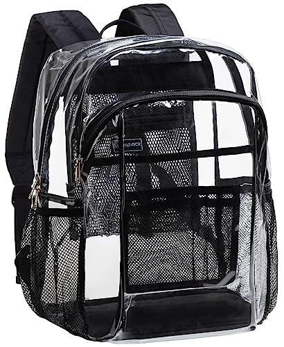 Vorspack Clear Backpack Heavy Duty - Clear Book Bag with Multi-pockets Large See Through Backpack for College Workplace - Black
