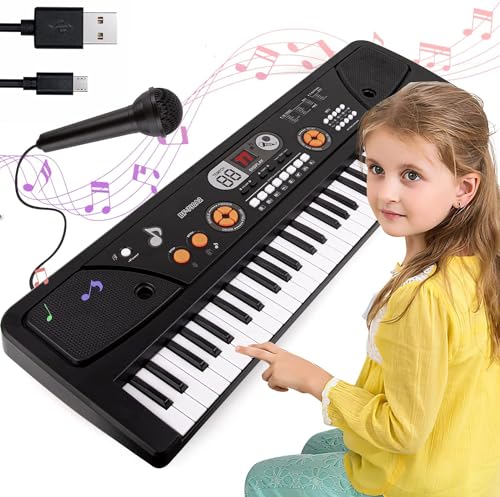 M SANMERSEN Piano for Kids with Microphone, Kids Piano Keyboard for Beginners Portable Electronic Keyboard with MP3 Function/ Led Display 61 Keys Musical Piano Toys for Boys Girls Ages 3-12