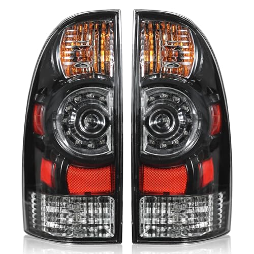 Boine Compatible With 2005-2015 Toyota Tacoma Pickup Driver and Passenger Side Black Bezel Red Smoked Tail Light LED Lens - Bulb and Harness Included 8155004160 8156004160