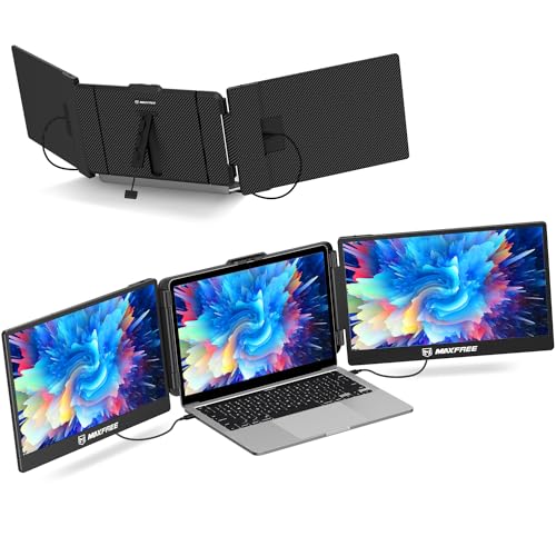 Maxfree S2 Triple Monitor for Laptop, 14'' Laptop Monitor Extender Plug & Play, 1080P HD Portable Laptop Screen Extender for 13-17.3'' Laptops, Compatible with Windows/Mac/Surface/Android/Switch