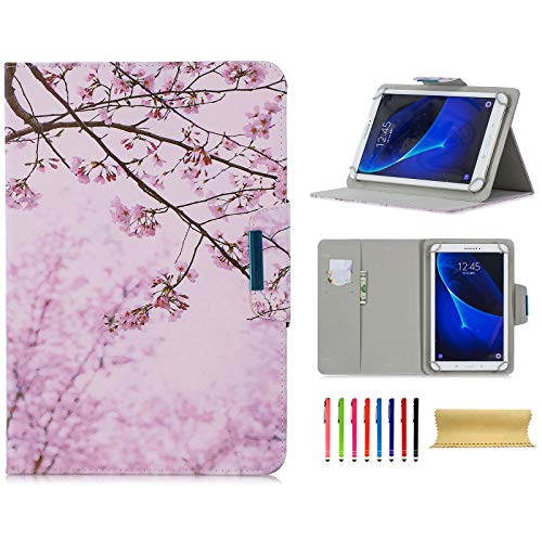 Universal 7.5-8.5 Inch Tablet Case, Techcircle Ultra Slim Lightweight PU Leather Stand Folio Flip Wallet Protective Shell Case [Card Slots] [Magnetic Closure] for Most 7.5'-8.5' Tablet, Cherry Blossom
