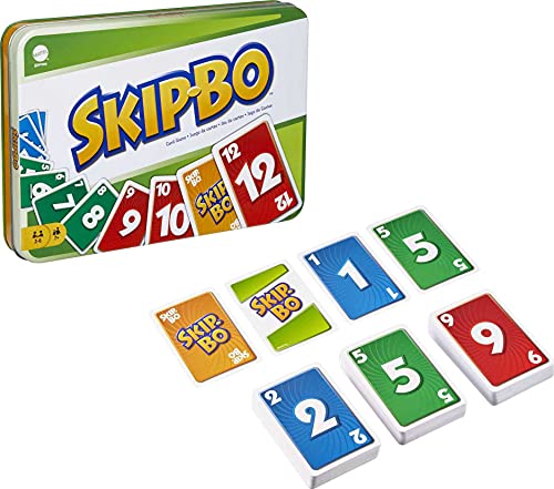 Mattel Games Skip Bo Card Games, for Adults and Family Night, Kids and Adult Games, 2 to 6 Players Storage Tin Box (Amazon Exclusive)