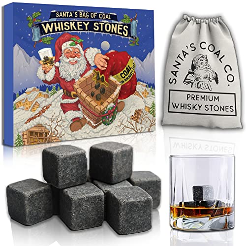 15 Whiskey Stones in Gift Box w/Sack - Naughty List Christmas Stocking Stuffers for Men. Bourbon Bar Gadget Gifts for Dad, White Elephant for Him Husband Boyfriend Adults. Soapstone Scotch Rocks