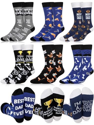 Floraltop 6 Pairs Father's Day Gifts Socks Novelty Socks Men's Gift Crew Socks for Dad Grandpa