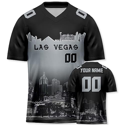 Custom Football Jersey City Night Skyline Gifts for Men Women Youth Personalized Name Number Fashion Game Day Fans Clothing Black Grey