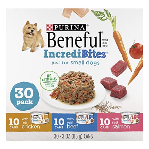 Purina Beneful Small Breed Wet Dog Food Variety Pack, IncrediBites With Real Beef, Chicken or Salmon - (30) 3 Oz. Cans