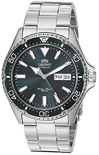 ORIENT Men's Kamasu Japanese-Automatic Diving Watch with Stainless-Steel Strap, Silver, 22 (Model: RA-AA0004E19A), Green - Metal Bracelet