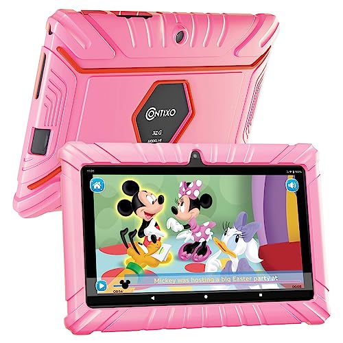 Contixo Kids Tablet V8, 7-inch HD - Ages 3-7, Toddler Tablet with Disney E-Bookd, Parental Control - Android 11, WiFi, Learning Tablet for Children w/ 50 Disney Storybooks Apps (Value $200), Pink