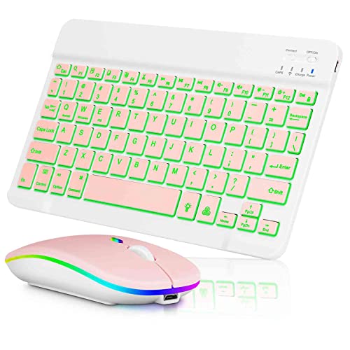 UX030 Lightweight Keyboard and Mouse with Background RGB Light, Multi Device Slim Rechargeable Keyboard Bluetooth 5.1 and 2.4GHz Stable Connection Keyboard Compatible with ASUS E410MA-CP1S-CA Laptop