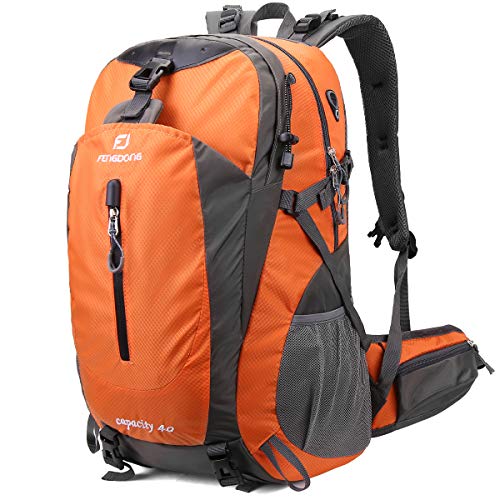 FENGDONG 40L Waterproof Lightweight Outdoor Daypack Hiking,Camping,Travel Backpack for Men Women Orange