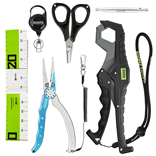 Booms Fishing TK6 6PCS Fishing Tools Set, 7.5” Aluminum Fishing Pliers and Fish Gripper Combo, Saltwater Fishing Accessories and Equipment, Great Fishing Gifts for Men