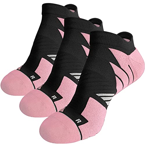 Hylaea Womens No Show Running Athletic Anti-Blister Wicking Coolmax Socks, Seamless Anti-odor Pink Small 3 Pairs