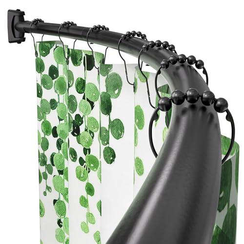 ENJOYBASICS 34-76 Inches Curved Shower Curtain Rod, Adjustable Stainless Steel Shower Rod for Extra Space, Round Shower Rods for Bathroom, Bathtub, Shower, Need to Drill, Matte Black