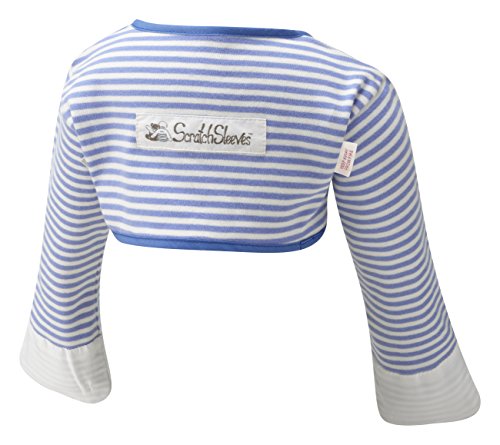 ScratchSleeves | Baby Boys' Stay-On Scratch Mitts | Stripes | Blue and Cream | 12-18m
