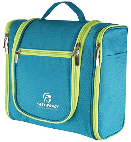 Hanging Toiletry Bag Extra Large Capacity | Premium Travel Organizer Bags For Men And Women | Durable Waterproof Nylon Bathroom, Shower, Makeup Bag For Toiletries, Cosmetics, Brushes (Aquamarine)