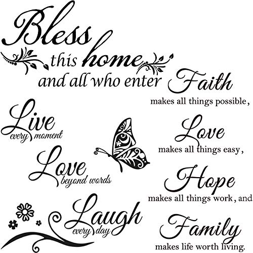 3 Sheets Vinyl Wall Quote Stickers Love Family Inspirational Wall Stickers Motivational Wall Decals Bible Verse Inspirational Sayings for Home School Wall Decorations (Classical Style)