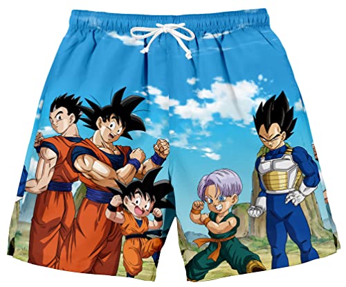 Bioworld Dragon Ball Super Group Pose Landscape Men's Lounge Shorts-Medium Blue