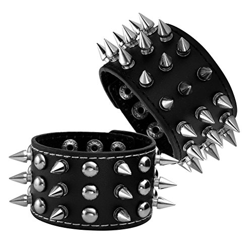 MILAKOO Punk Spiked Bracelet for Men Goth Black Leather Wristband with Studded Rivets Cuff Bangle